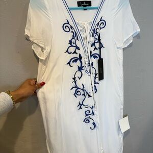 Lulu's White Dress with Blue Embroidery